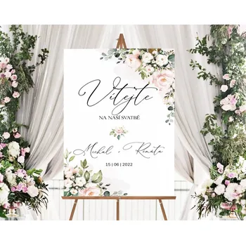Svatební dekorace Svatební uvítací cedule s květinami - 30x40 cm + doprava zdarma