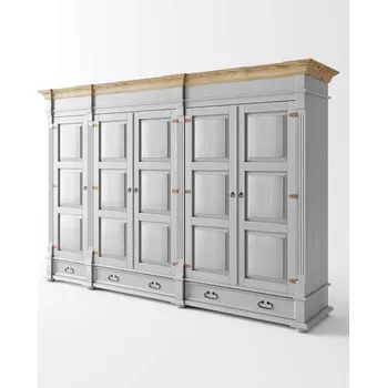 Šatní skříň Pětidveřová skříň Hacienda Grey z masivu Barevné provedení: šedá - šedá