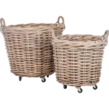 Odpadkový koš Sada 2 ratanových košů na kolečkách - Ø 75*82 cm