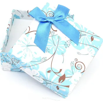 Dárková krabička Dárková krabička modré květy s mašlí 8,5 x 8,5cm