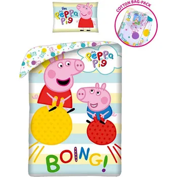 Povlečení HALANTEX Dětské bavlněné povlečení Prasátko Peppa Boing 140x200 OEKO-TEX® + látkový vak