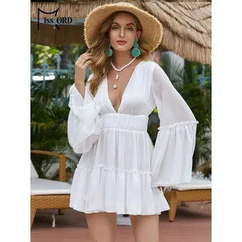 Dámské šaty Plážové mini šaty s véčkovým výstřihem LissCord Barva: Bílá, Velikost: XL