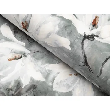 Sametová látka Tamara TMR-016 Designové květiny na šedozeleném - šířka 150 cm