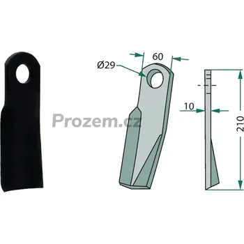 Mulčovací nůž pravý pro Fischer, 210/10/29 mm