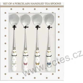 Příbor Easy Life DOTS & BUTTERFLY nerezové čajové lžičky s porcelánovou rukojetí motýlci a zlaté tečky 4 ks