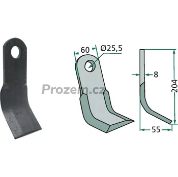 Pracovní nůž Mulčovací Y-nůž pro Agricom, Procomas, Sicma, Sovema, Vigolo, 204/8/25,5 mm