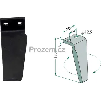 Pohon brány Hrot rotačních bran levý pro Agromec, Muratori, 5000030320, 40/185 mm, hřeb rotačních bran