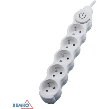 vypínač Prodlužovací šňůra 3m/5zásuvka s vypínačem bílá barva zatižitelnost 10A Bemko