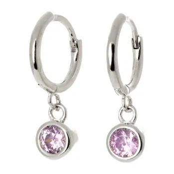 Náušnice Dětské stříbrné náušnice kroužky s růžovými zirkony 10 mm STNAD114F