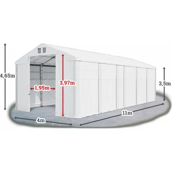 Zahradní stavba Skladový stan 4x11x3,5m střecha PVC 580g/m2 boky PVC 500g/m2 konstrukce ZIMA PLUS Bílá Bílá Bílá