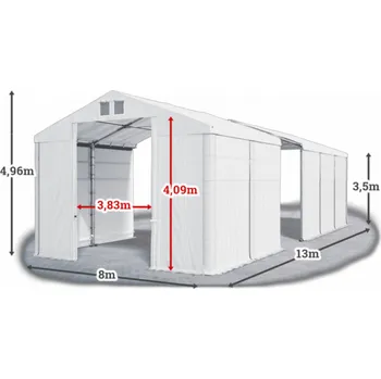Zahradní stan Skladový stan 8x13x3,5m střecha PVC 580g/m2 boky PVC 500g/m2 konstrukce ZIMA Bílá Bílá Bílá