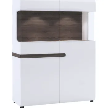 Knihovna Tempo Kondela Vitrína, bílá extra vysoký lesk HG / dub sonoma tmavý, LYNATET TYP 33