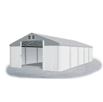 Zahradní stan Skladový stan 4x13x2m střecha PVC 580g/m2 boky PVC 500g/m2 konstrukce ZIMA Šedá Bílá Bílá