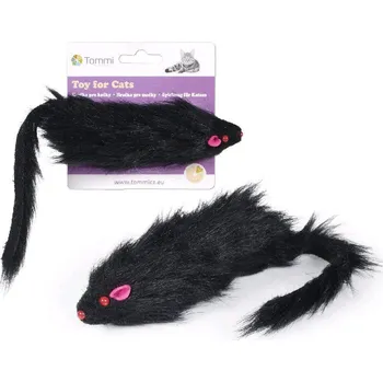 Hračka pro kočku Myška černá chlupatá, 15cm