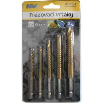 Vrták Frézovací vrtáky na dřevo a plast TiN sada - 5 ks (4,5,6,8,10mm) MAGG 070004