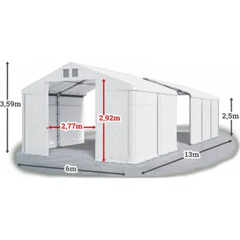 Zahradní stan Skladový stan 6x13x2,5m střecha PVC 580g/m2 boky PVC 500g/m2 konstrukce ZIMA Bílá Bílá Bílá