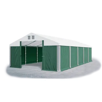 Zahradní stan Skladový stan 8x22x2,5m střecha PVC 560g/m2 boky PVC 500g/m2 konstrukce POLÁRNÍ Bílá Zelená Šedá