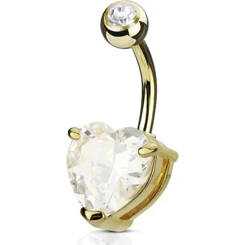 Piercing Šperky4U Zlacený piercing do pupíku srdce, čirý kámen 10 mm - WP01043-GDC