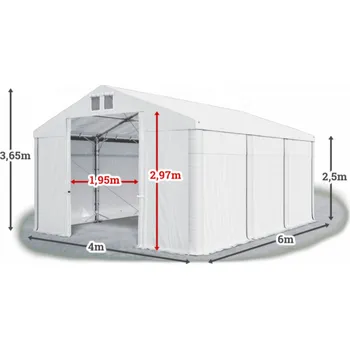 Zahradní stan Skladový stan 4x6x2,5m střecha PVC 560g/m2 boky PVC 500g/m2 konstrukce POLÁRNÍ Bílá Bílá Bílá