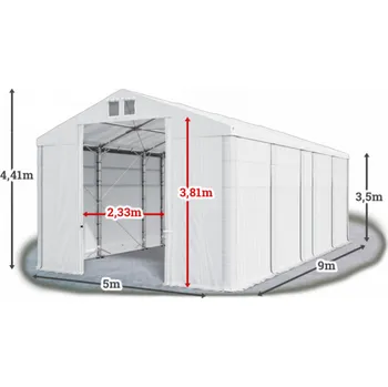 Zahradní stan Skladový stan 5x9x3,5m střecha PVC 580g/m2 boky PVC 500g/m2 konstrukce POLÁRNÍ Bílá Bílá Bílá