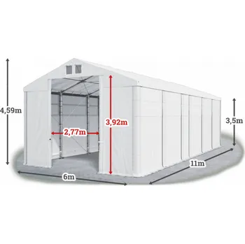 Zahradní stan Skladový stan 6x11x3,5m střecha PVC 580g/m2 boky PVC 500g/m2 konstrukce ZIMA PLUS Bílá Bílá Bílá