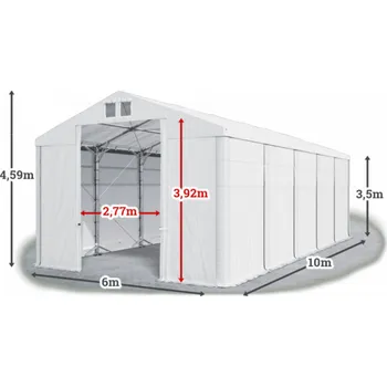 Zahradní stan Skladový stan 6x10x3,5m střecha PVC 560g/m2 boky PVC 500g/m2 konstrukce POLÁRNÍ PLUS Bílá Bílá Bílá