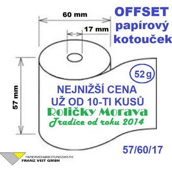 Papír Papírový kotouček 57/60/17 návin 32 m cena za: 10 ks kotoučků ve fólii