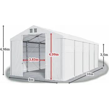 Zahradní stan Skladový stan 8x10x3,5m střecha PVC 560g/m2 boky PVC 500g/m2 konstrukce ZIMA PLUS Bílá Bílá Bílá