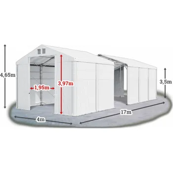 Zahradní stan Skladový stan 4x17x3,5m střecha PVC 580g/m2 boky PVC 500g/m2 konstrukce POLÁRNÍ Bílá Bílá Bílá
