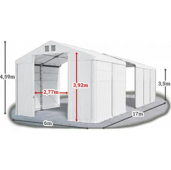Zahradní stan Skladový stan 6x17x3,5m střecha PVC 580g/m2 boky PVC 500g/m2 konstrukce ZIMA PLUS Bílá Bílá Bílá