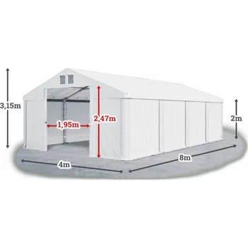 Zahradní stan Skladový stan 4x8x2m střecha PVC 560g/m2 boky PVC 500g/m2 konstrukce ZIMA Bílá Bílá Bílá
