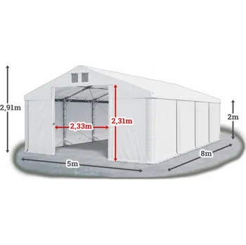 Zahradní stan Skladový stan 5x8x2m střecha PVC 560g/m2 boky PVC 500g/m2 konstrukce POLÁRNÍ Bílá Bílá Bílá