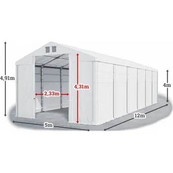 Zahradní stan Skladový stan 5x12x4m střecha PVC 620g/m2 boky PVC 620g/m2 konstrukce ZIMA Bílá Bílá Bílá