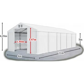 Zahradní stan Skladový stan 4x11x3m střecha PVC 580g/m2 boky PVC 500g/m2 konstrukce POLÁRNÍ Bílá Bílá Bílá