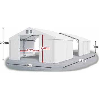 Zahradní stan Skladový stan 6x18x2m střecha PVC 560g/m2 boky PVC 500g/m2 konstrukce POLÁRNÍ PLUS Bílá Bílá Bílá
