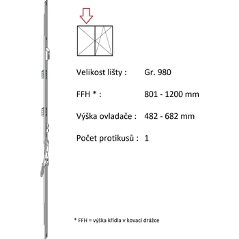 Příslušenství k oknu ROTO NX - Štulpový převod variabilní Velikost: Gr. 980, FFH 801-1200