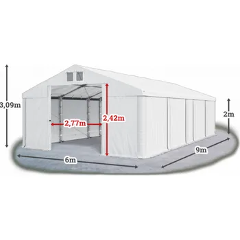 Zahradní stan Skladový stan 6x9x2m střecha PVC 580g/m2 boky PVC 500g/m2 konstrukce ZIMA PLUS Bílá Bílá Bílá