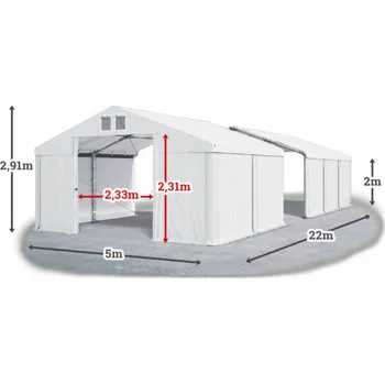 Zahradní stan Skladový stan 5x22x2m střecha PVC 560g/m2 boky PVC 500g/m2 konstrukce ZIMA PLUS Bílá Bílá Bílá