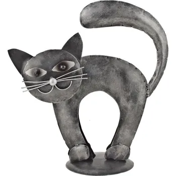 Soška Kočka nahrbená kovová 29 cm