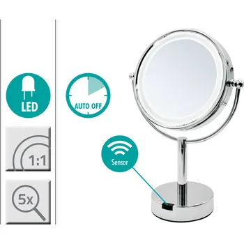 Kosmetické zrcátko Ridder 03204100 AURORA zvětšovací kosmetické zrcátko 5× - stojací s LED osvětlením