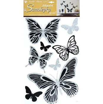 Samolepící dekorace Anděl Přerov Samolepky na zeď motýli se stříbrnými glitry 60 x 32 cm