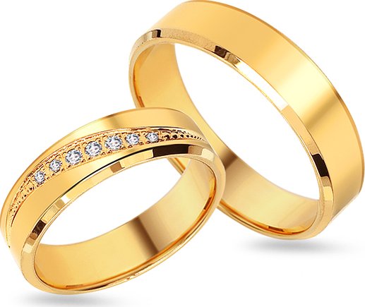 Zlaté snubní prstýnky s kamínky, šířka 4,5 až 6,5 mm SKOB104 + dárkové balení LUXUS zdarma