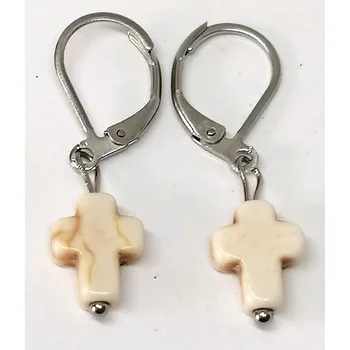 Náušnice Naušnice magnezit-křepelčí kámen křížek (s chirurgickou ocelí)