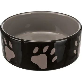 Miska pro psa Keramická miska 0,3l/12cm - hnědá/tmavě šedá + motiv tlapky