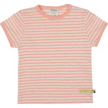 Dětské pruhované triko s krátkým rukávem s příměsí lnu Světle oranžová loud + proud Velikost: 74/80