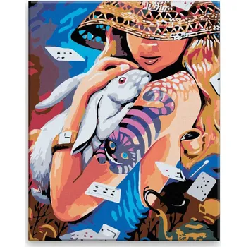 Malování podle čísel - Kouzelnice s králíčkem - 40x50 cm, bez dřevěného rámu - CZ výroba