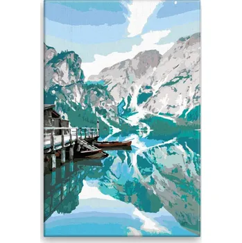 Dětské zboží Malování podle čísel - Horské jezero 02 - 40x60 cm, bez dřevěného rámu - CZ výroba