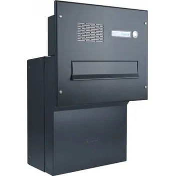 Poštovní schránka 1x poštovní schránka F-046 k zazdění do sloupku + čelní deska s 1x zvonkem a HM ABB - lakovaná - RAL 9005 MAT. - ČERNÁ