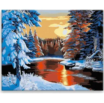 Dětské zboží Malování podle čísel - Les pod sněhovou pokrývkou - 50x40 cm, bez dřevěného rámu - CZ výroba