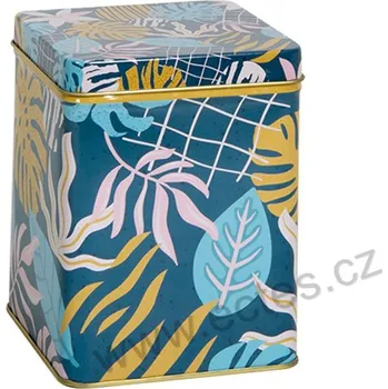 Dóza na potraviny TROPICALE plechová dóza na čaj 7420 barevné tropické listy